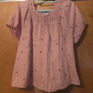 Old Navy Blush Pink Short Sleeve Smocked Peasant Top